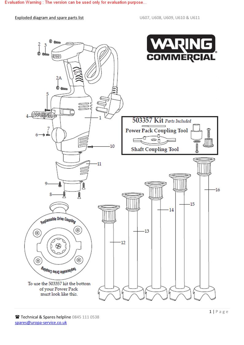 Waring CR527 Exploded Diagram