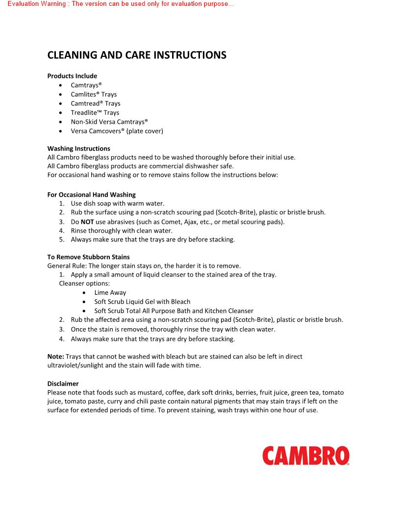 Cambro CW779 Manual