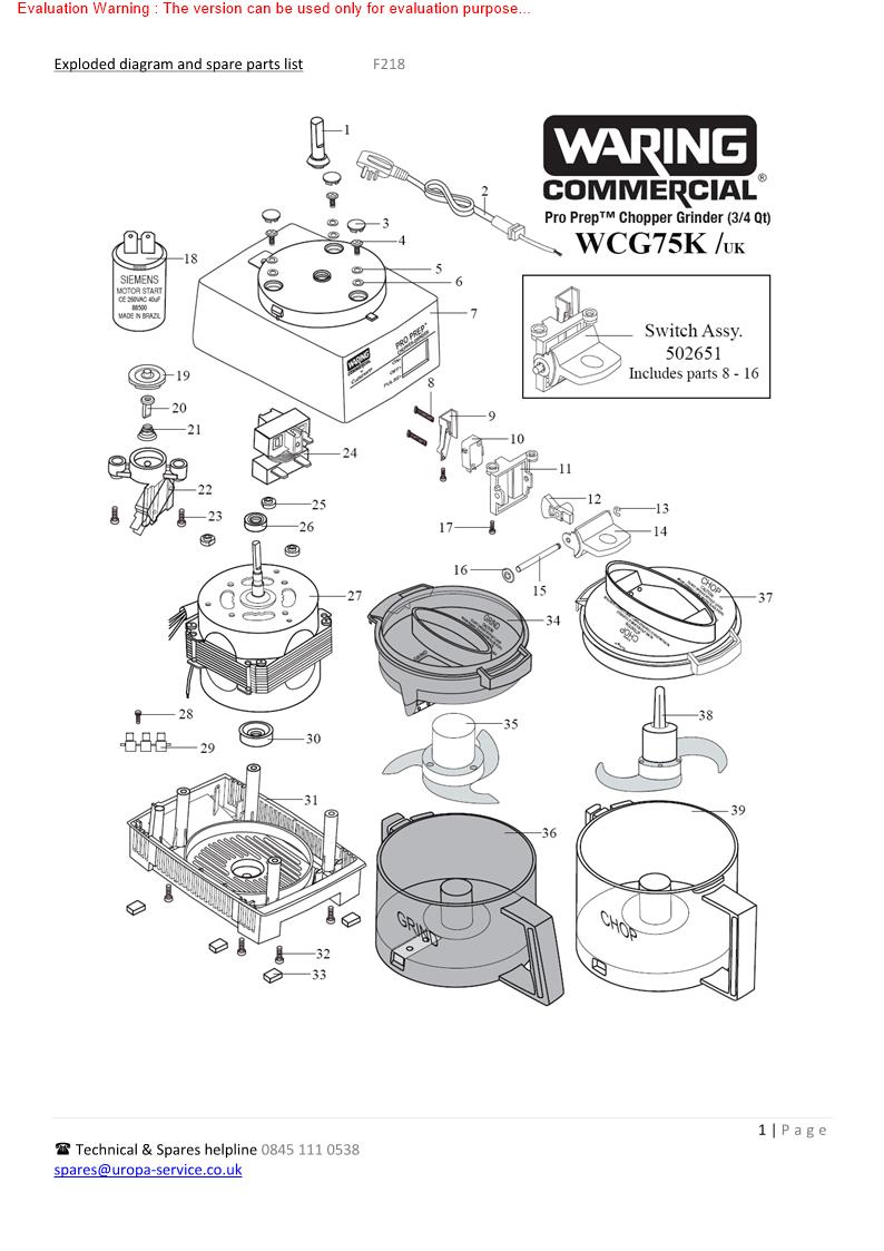Waring F218 Exploded Diagram