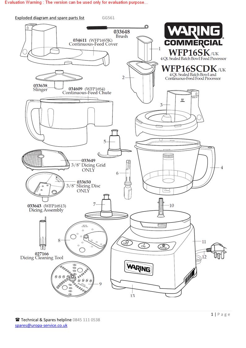 Waring GG561 Exploded Diagram
