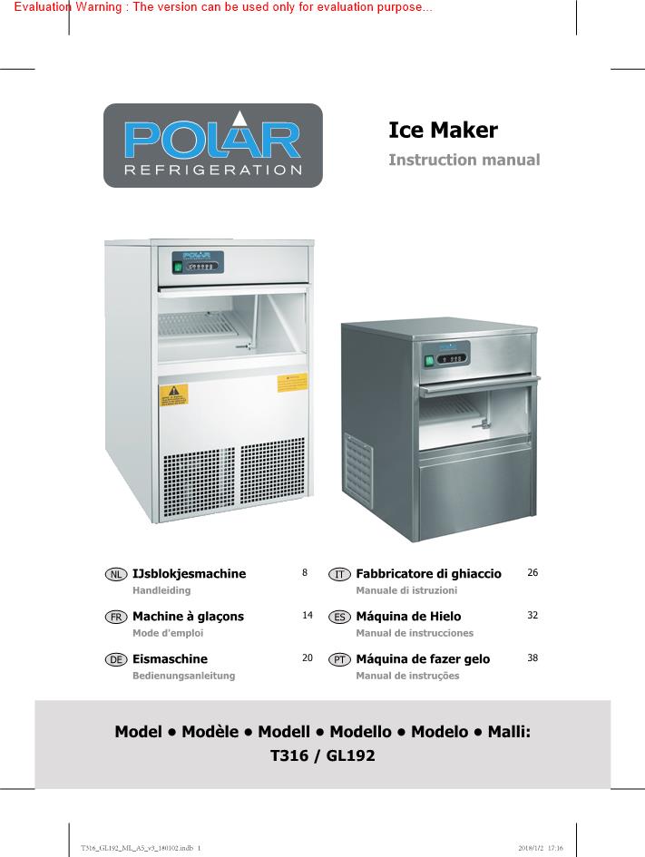 Fabricador de cubitos de hielo bala 50Kg/24h Polar GL192